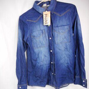 Mudd Juniors Pearl Snap Denim Jean Shirt, Size M 100% Cotton